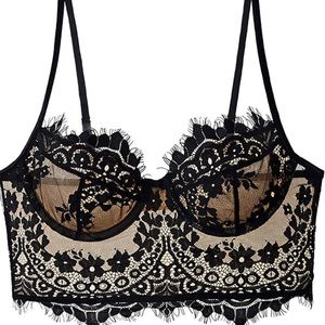 NWT- Black Sheer Lace Crop Camisole/Demi Bra
